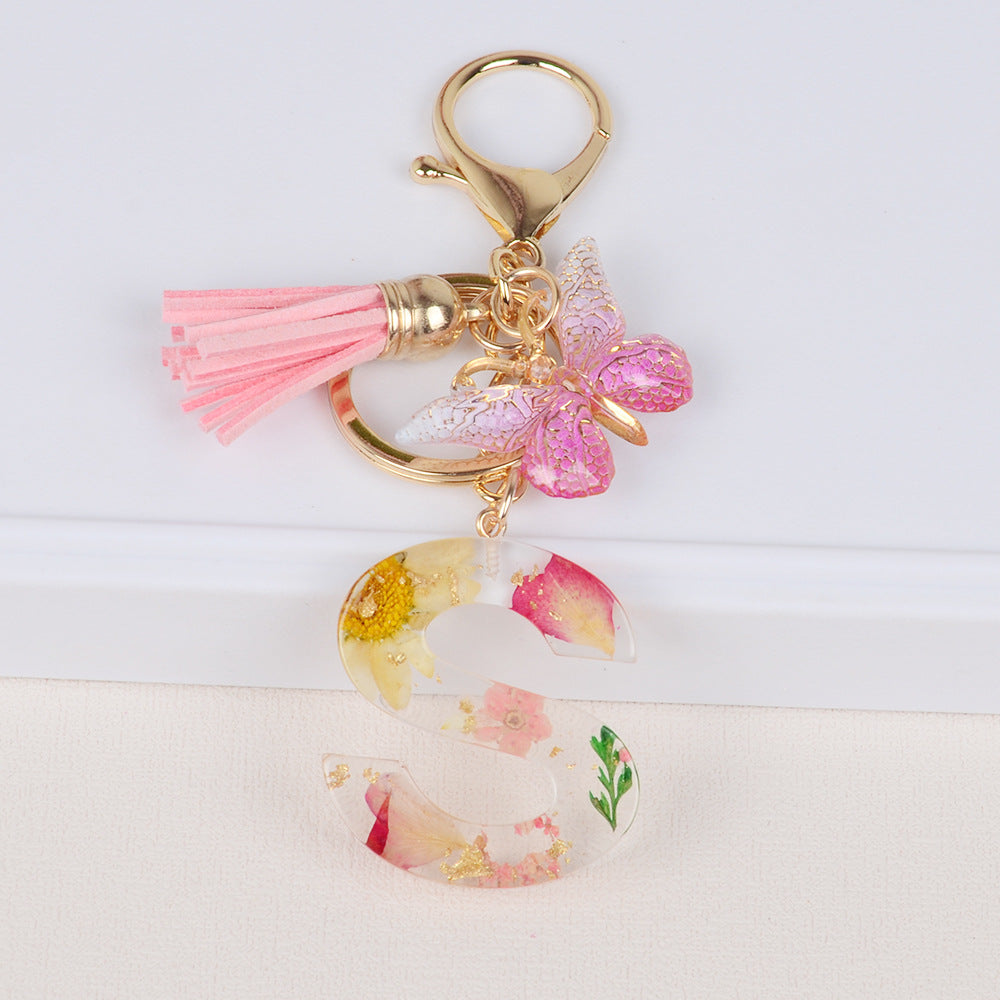 卸売ドライフラワーレター樹脂キーホルダー